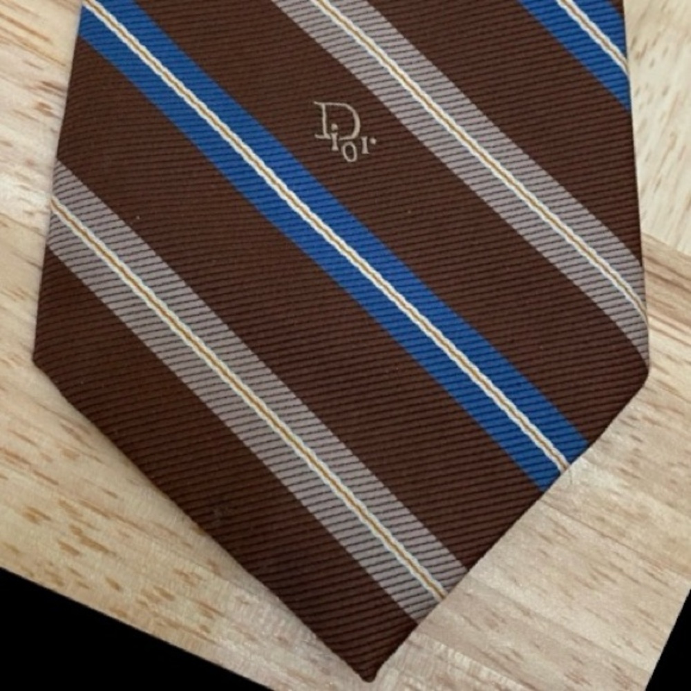 Vintage Christian DIOR Brown/Blue Diagonal Stripe Men’s Necktie